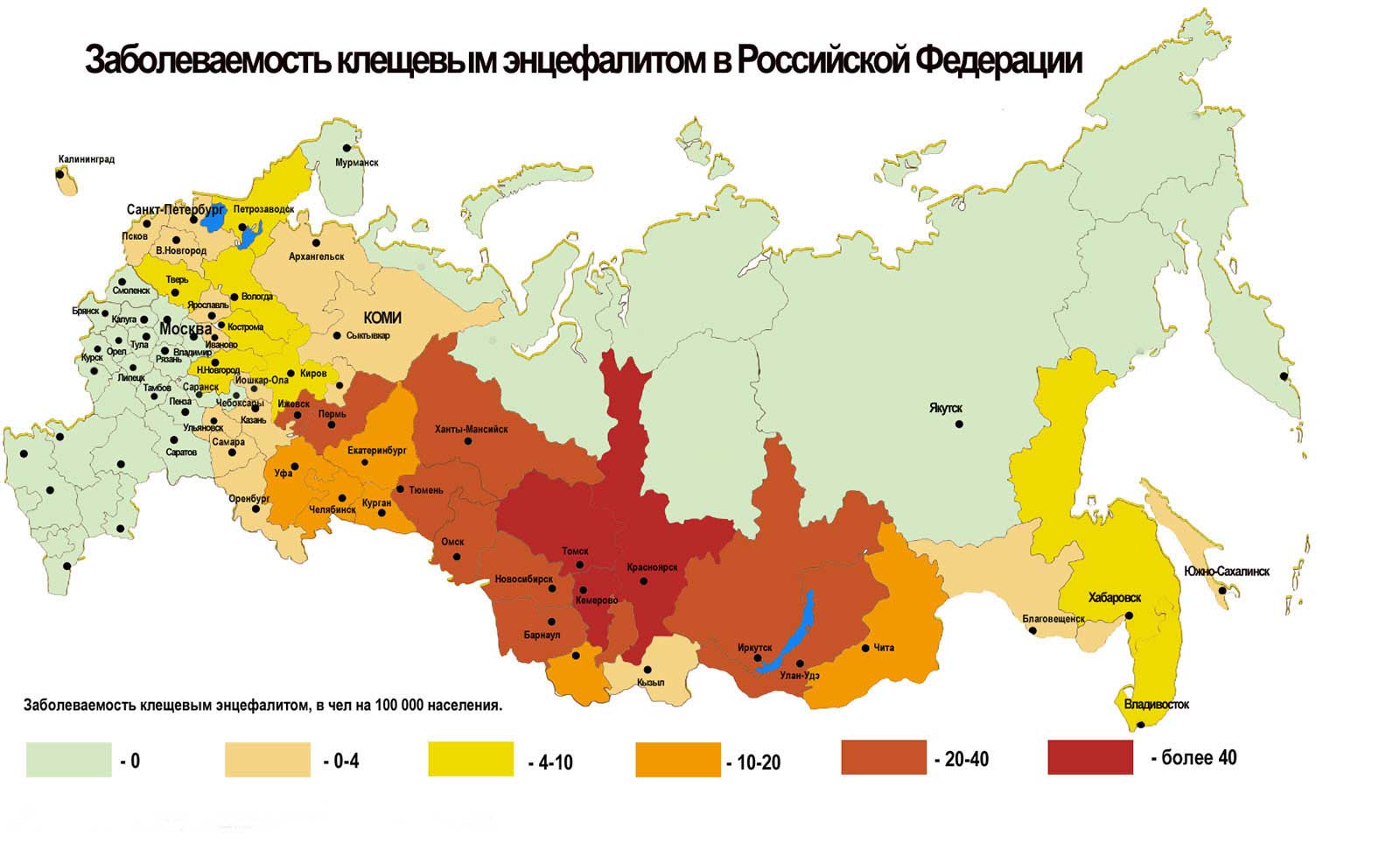 Карта заболеваемости клещевым энцефалитом в России